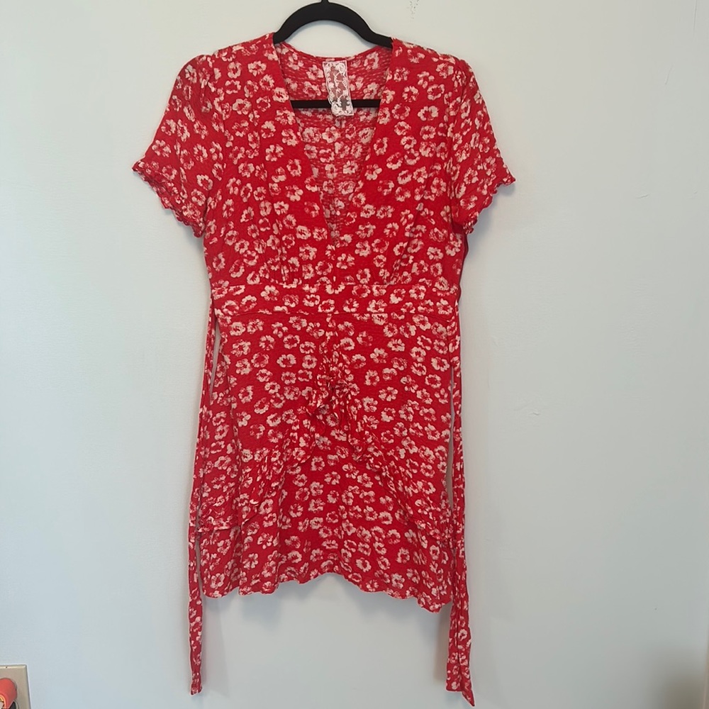 Red and tan flower dress